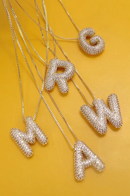 Bubble Initial Rhinestone Necklace