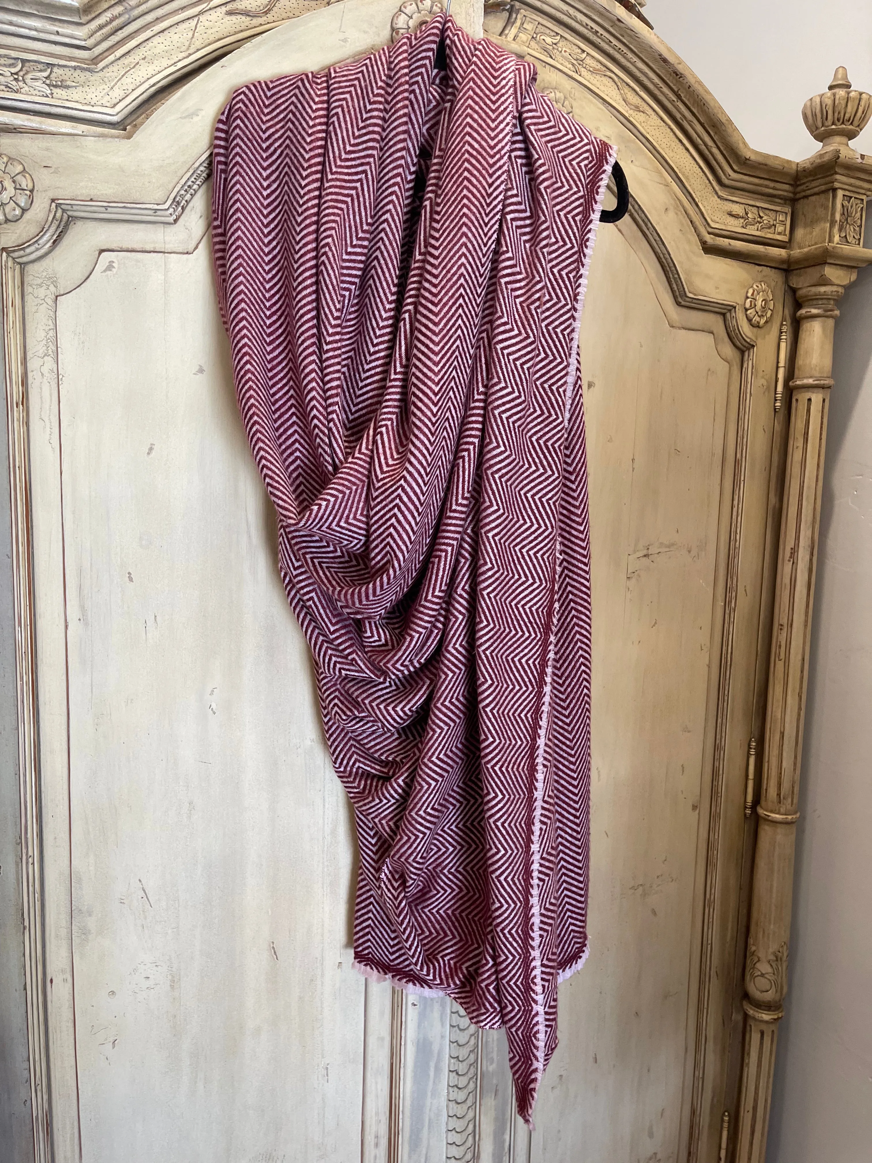 Cashmere Throw/Wrap - Dark Cherry ZigZag