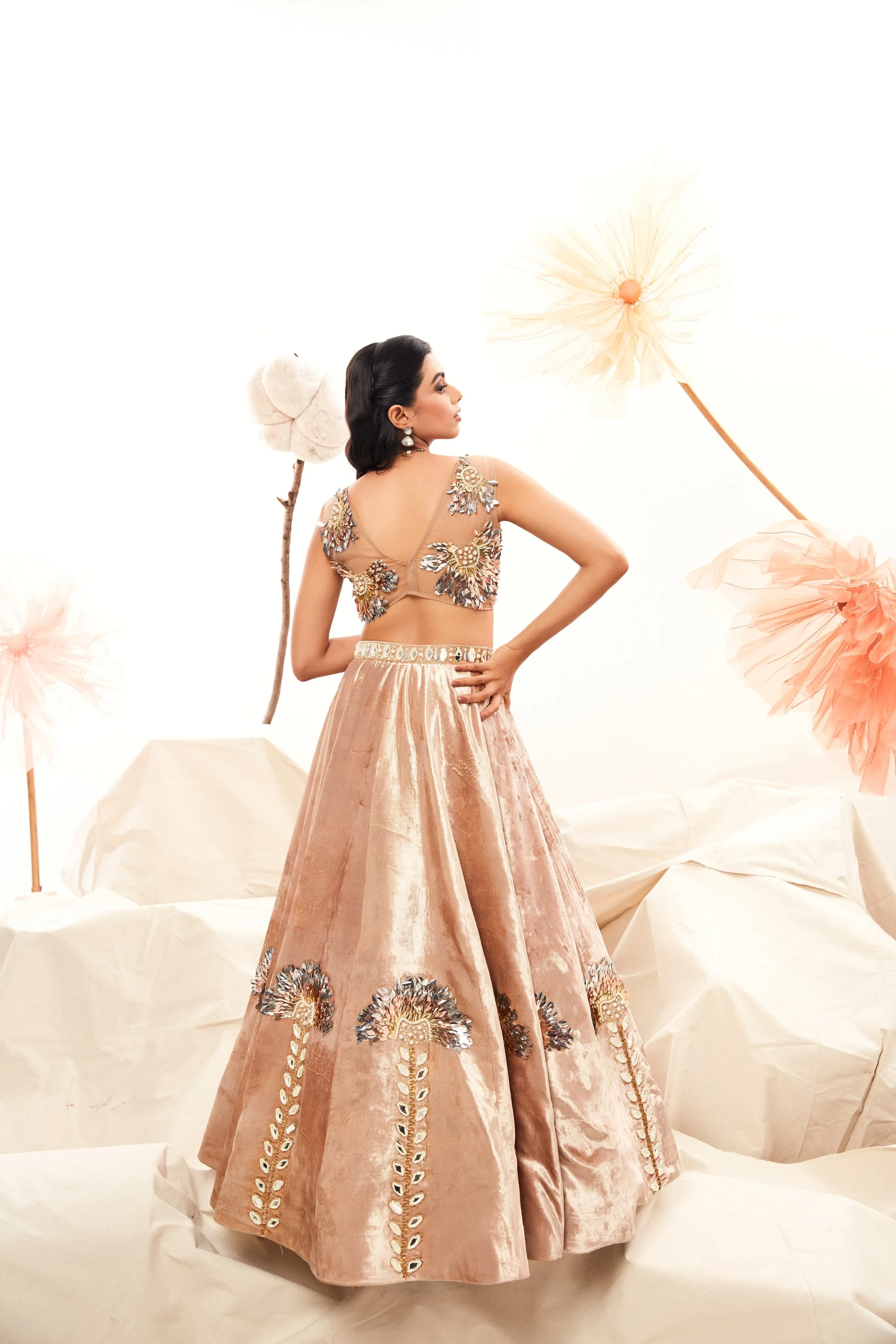 Champaign colour velvet lehenga