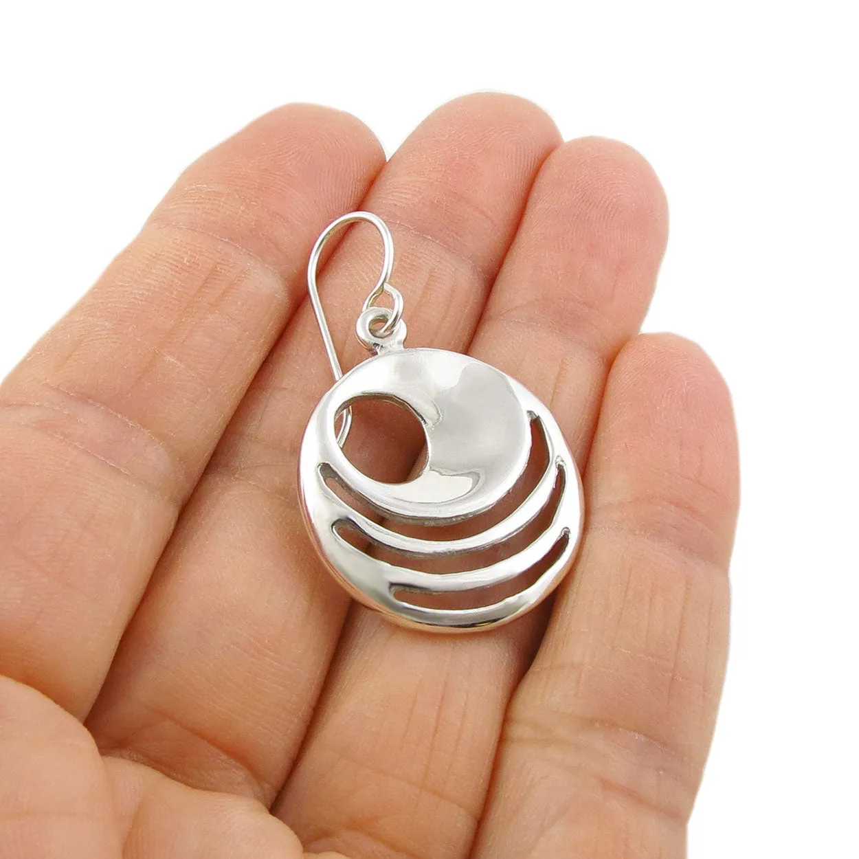 Circle Sterling Silver Drop Earrings
