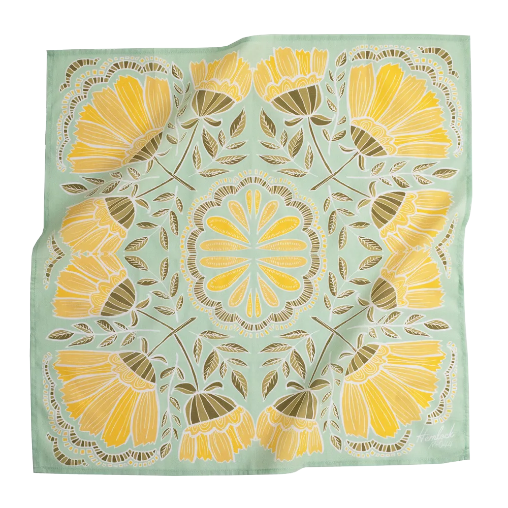 Cotton Bandana - Aqua and Yellow Floral