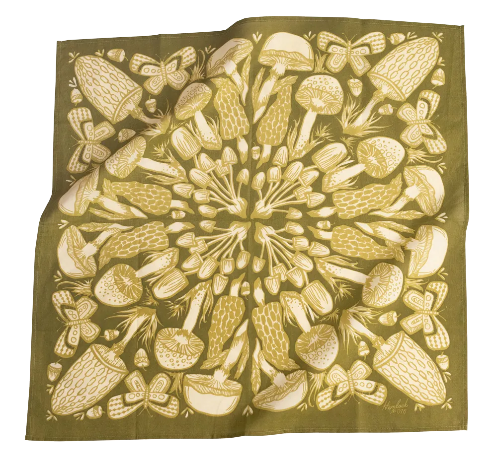 Cotton Bandana - Olive Mushrooms