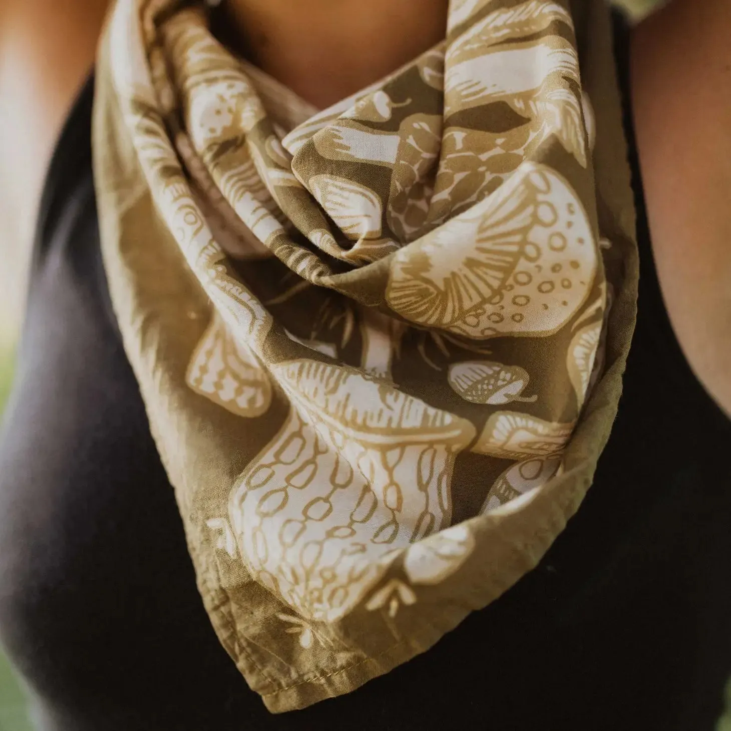 Cotton Bandana - Olive Mushrooms