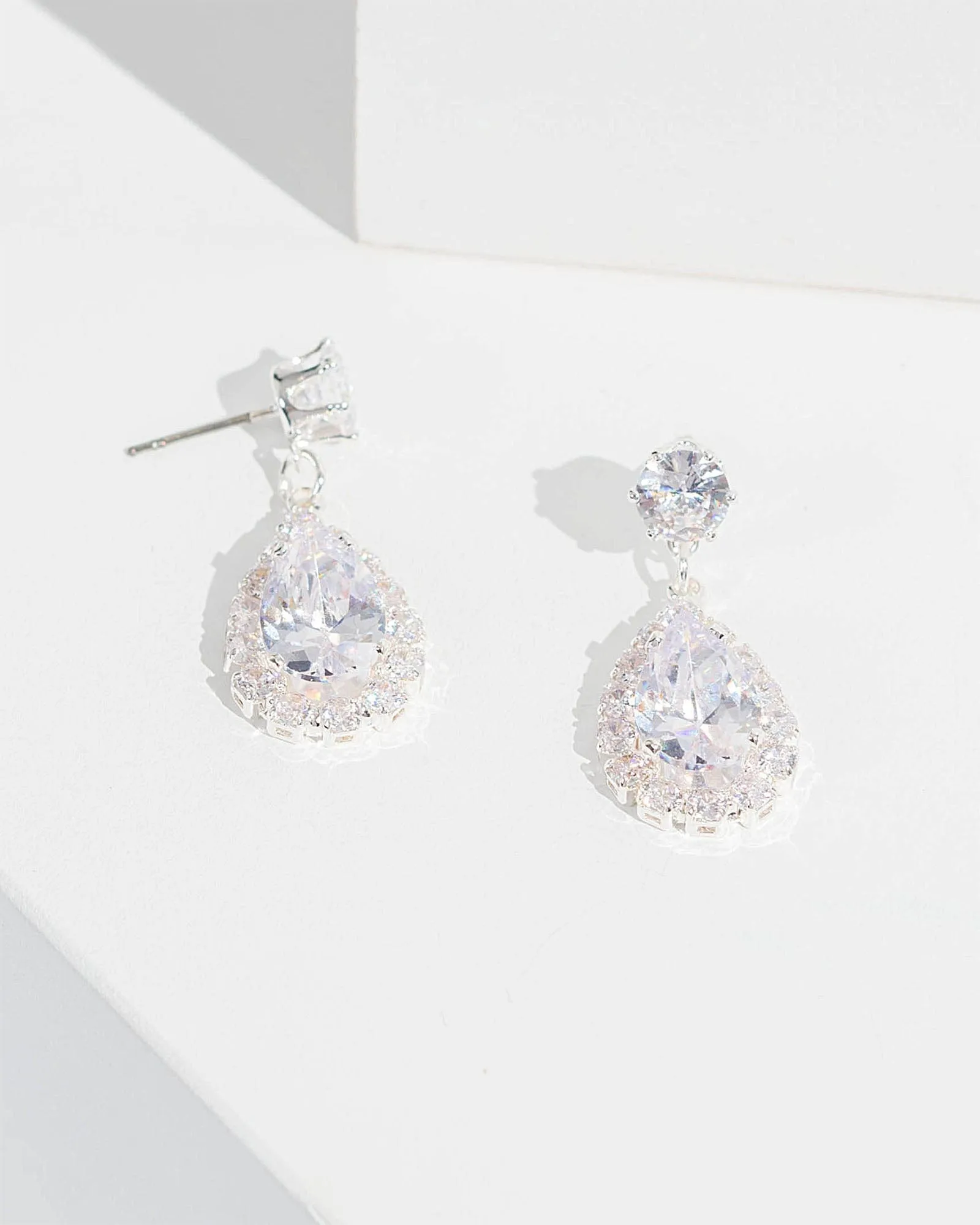 Crystal Cubic Zirconia Framed Tear Drop Earrings