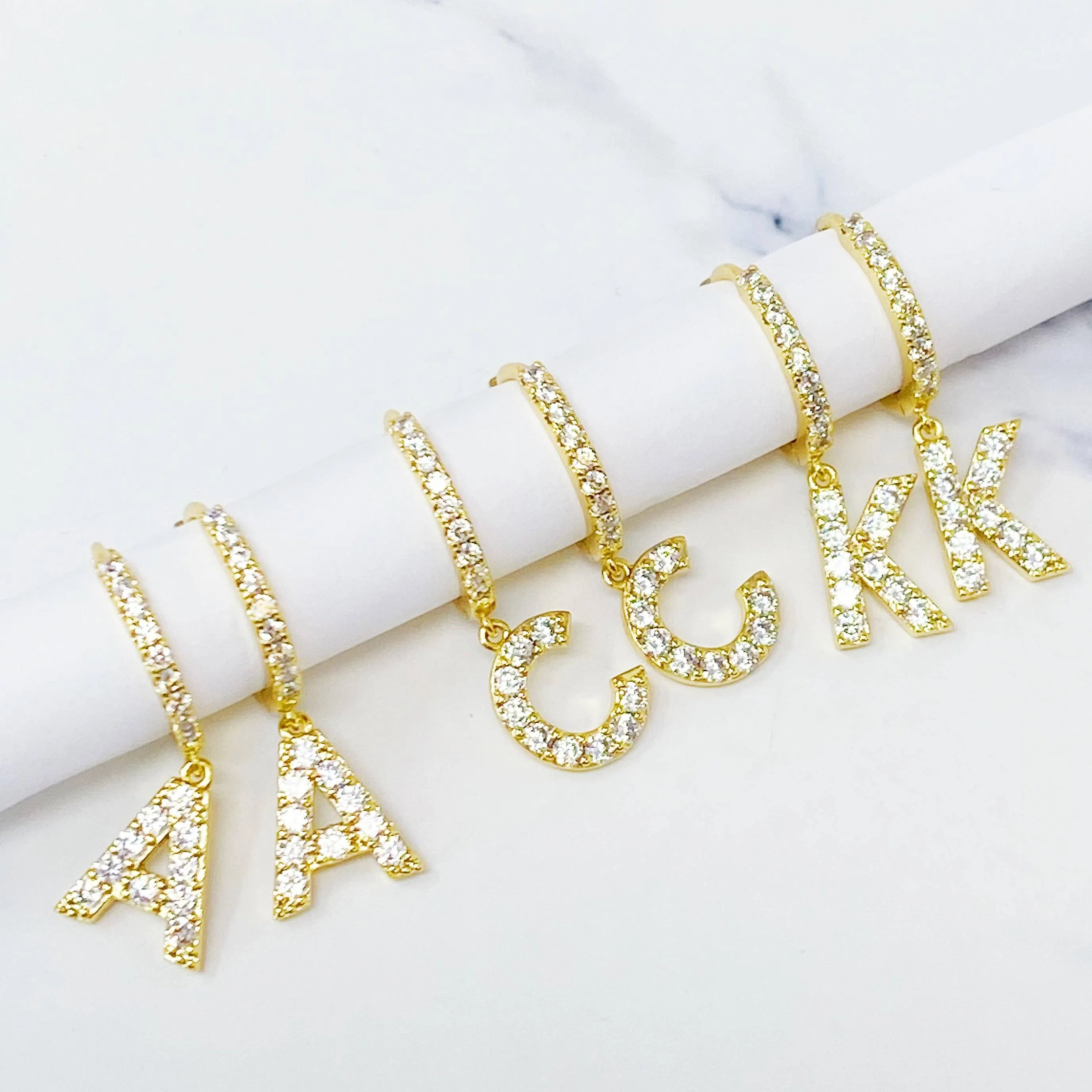 Crystal Initial Drop Earrings