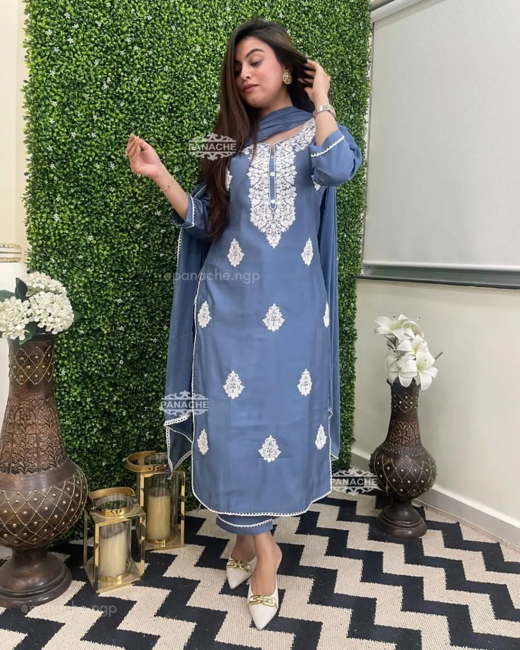 Embroidered Kurta Set with Chiffon Dupatta