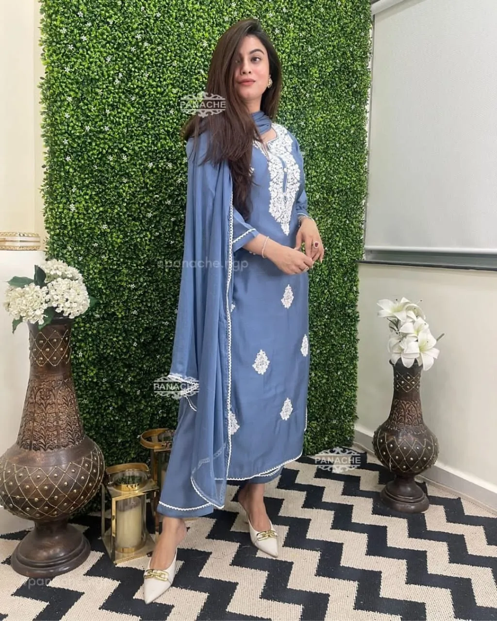 Embroidered Kurta Set with Chiffon Dupatta