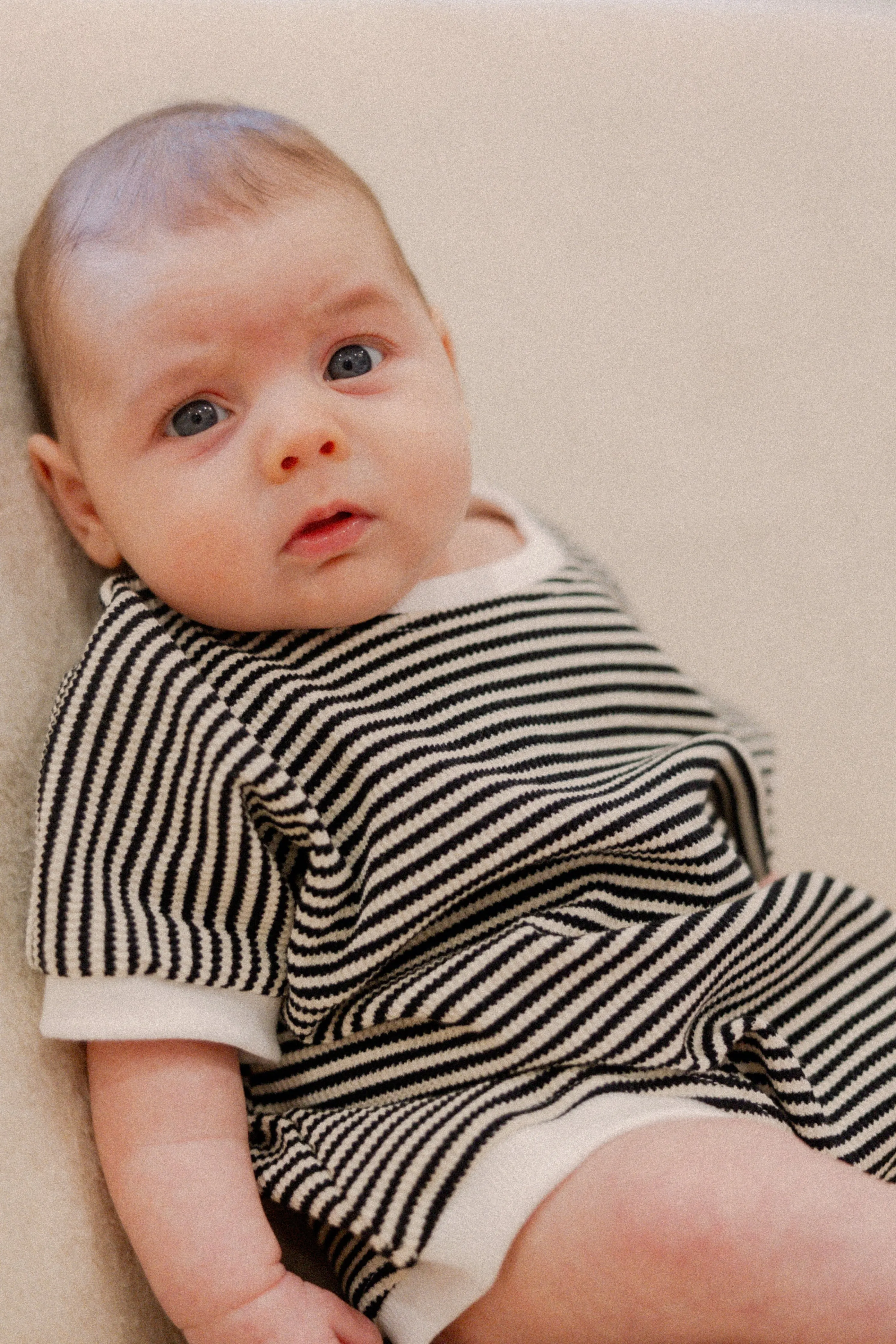 Ezra Waffle Romper in Black Stripes