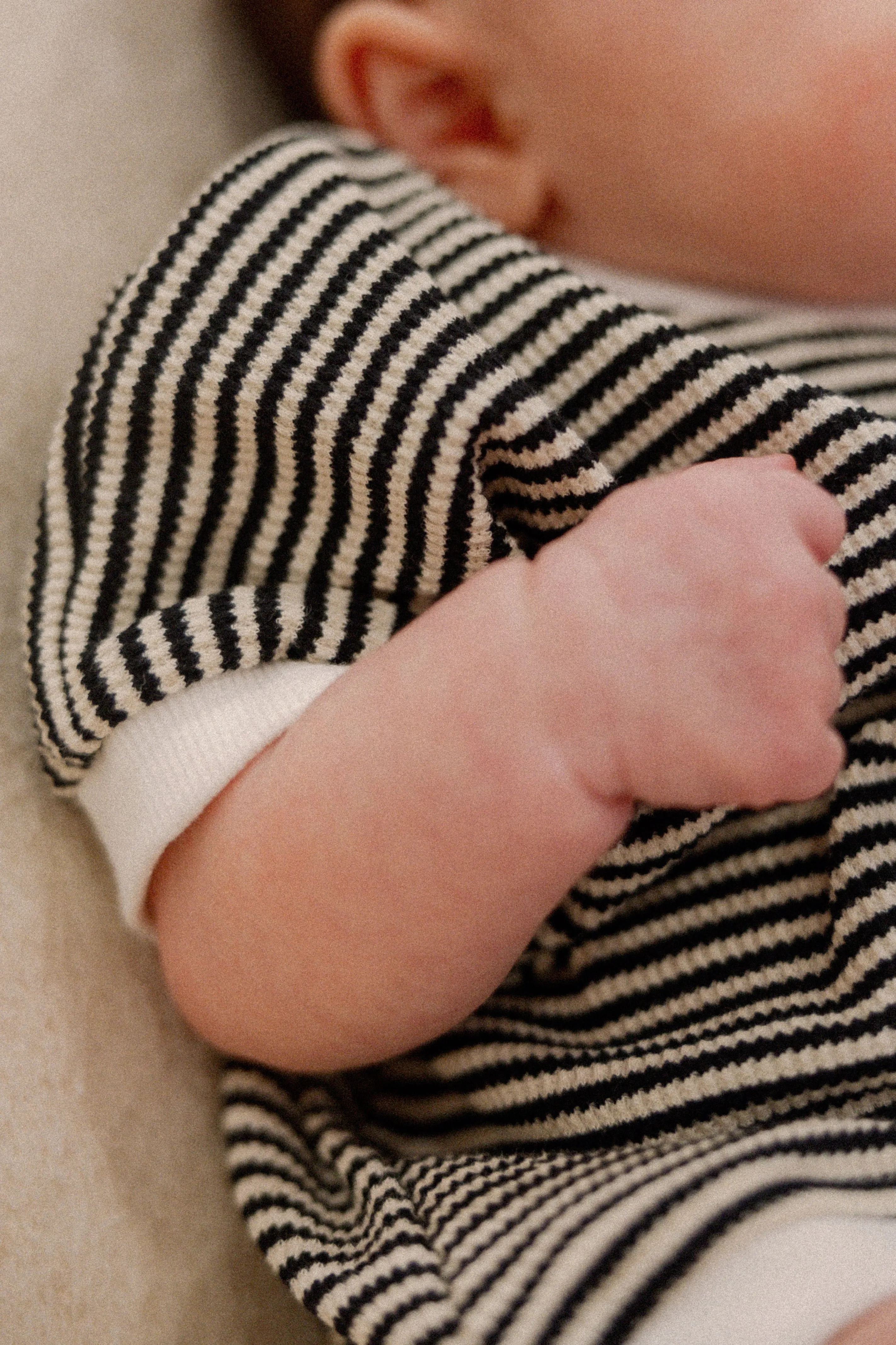 Ezra Waffle Romper in Black Stripes