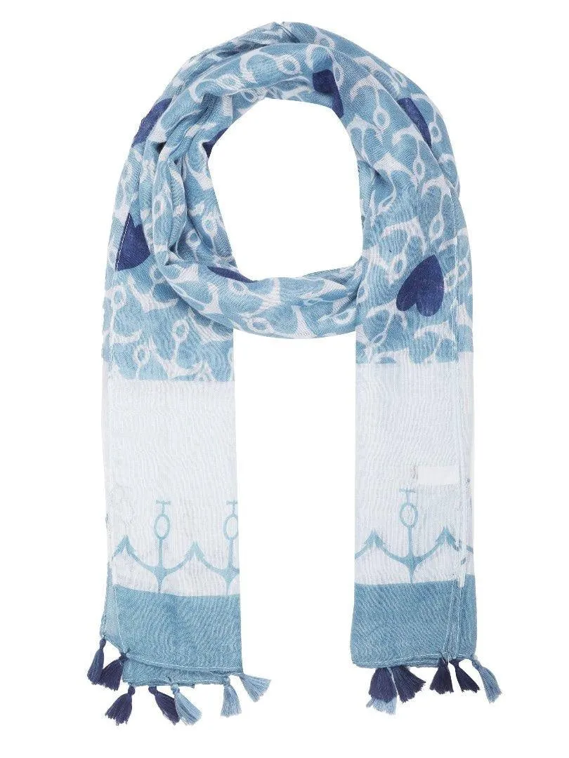 FabSeasons Blue Anchor Printed Cotton Scarf for Summer & Winter