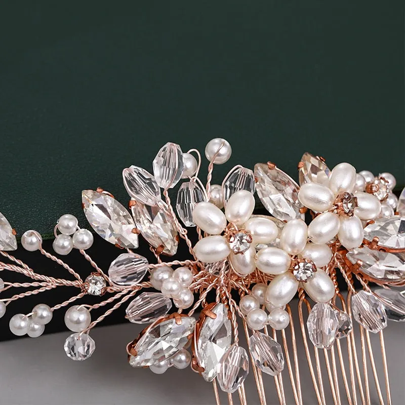 Fashion Rose Gold Wedding Hair Comb Handmade Bridal Hair Jewelry Accessory