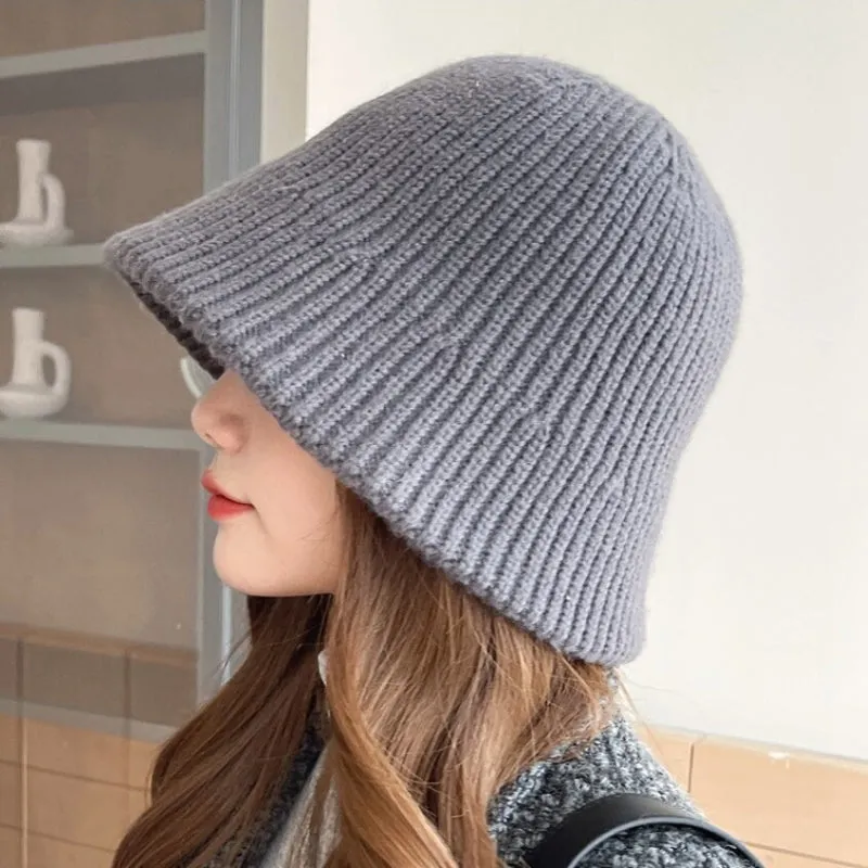 Floppy Plain Color Wide Brim Knitted Bucket Hats