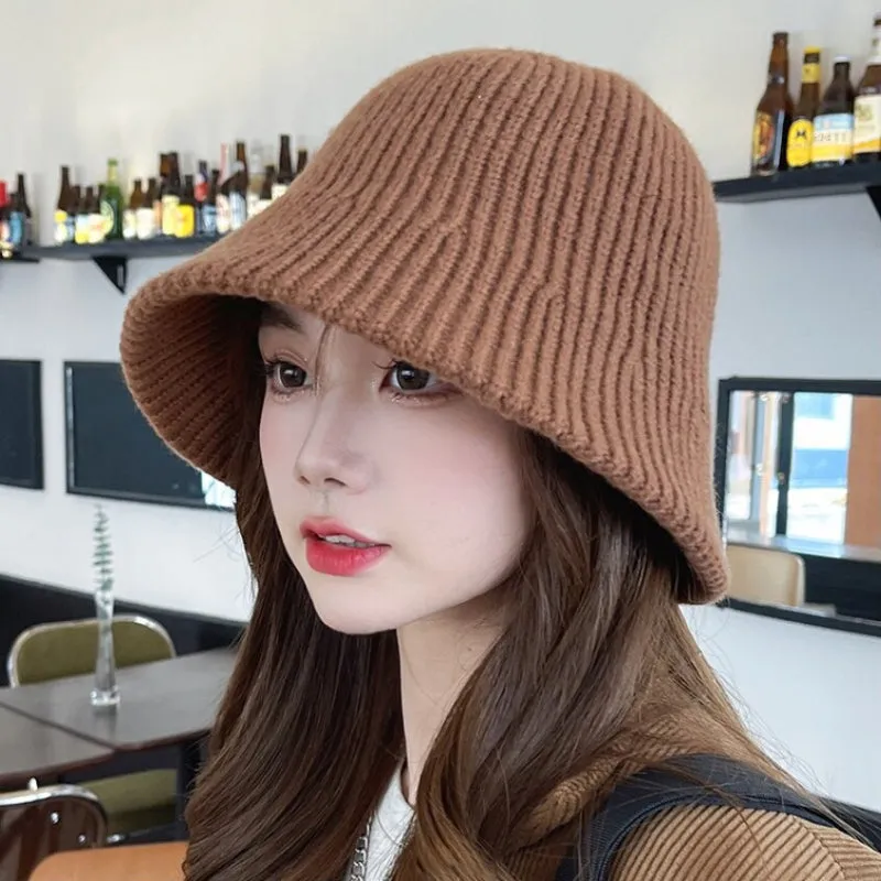 Floppy Plain Color Wide Brim Knitted Bucket Hats