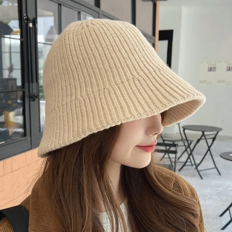 Floppy Plain Color Wide Brim Knitted Bucket Hats