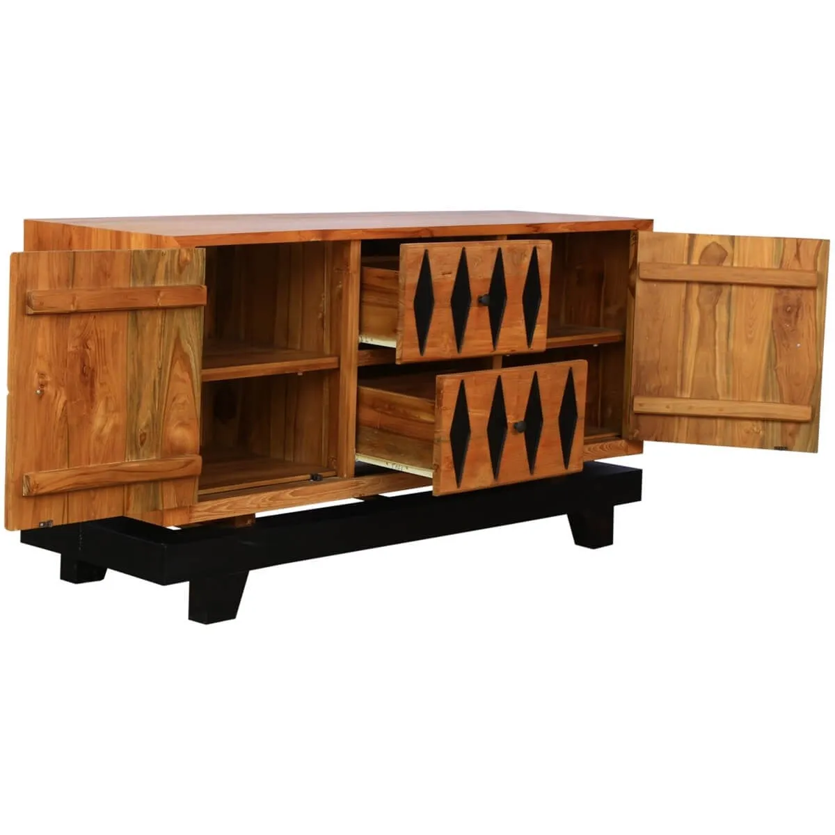 French Arched Hand Carved Indian Solid Wood 2 Drawer And 2 Door Large Sideboard