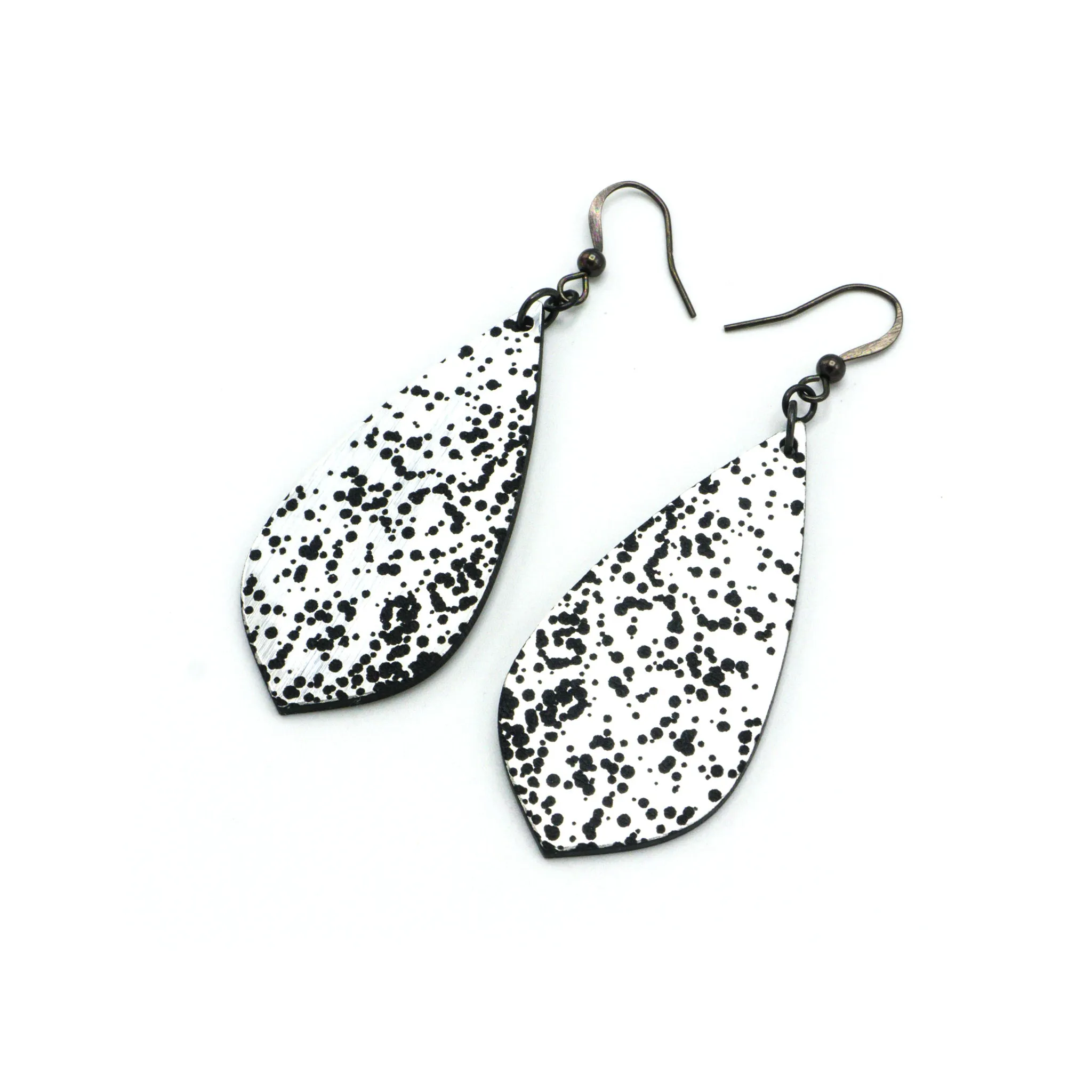 Gem Point [02] // Acrylic Earrings - Brushed Silver, Black