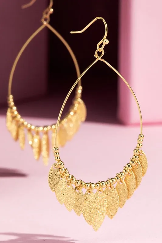 Gold or Silver Teardrop with Leaf Charm Earrings