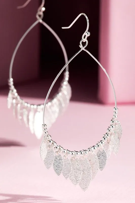 Gold or Silver Teardrop with Leaf Charm Earrings