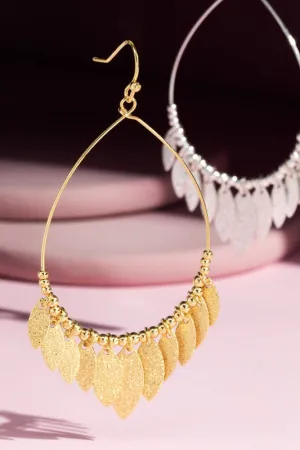 Gold or Silver Teardrop with Leaf Charm Earrings