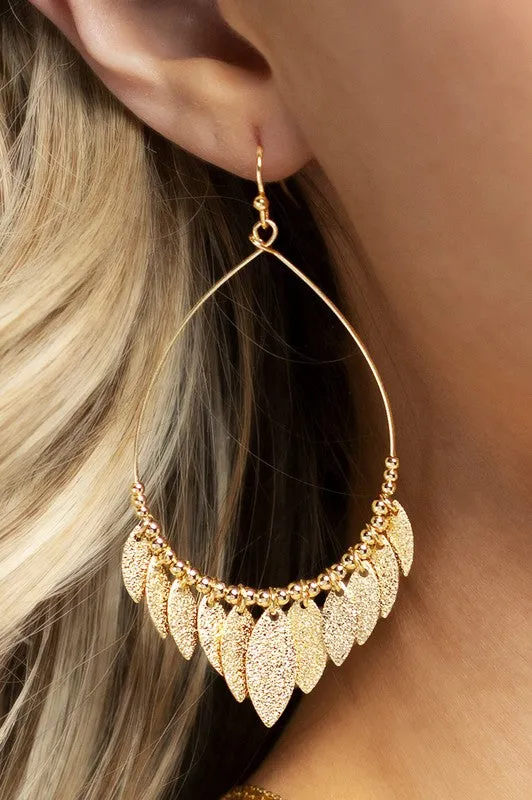 Gold or Silver Teardrop with Leaf Charm Earrings