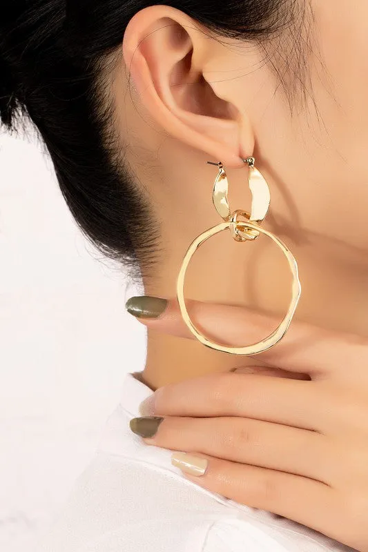 Gold Statement Hammered Hoop Drop Earrings