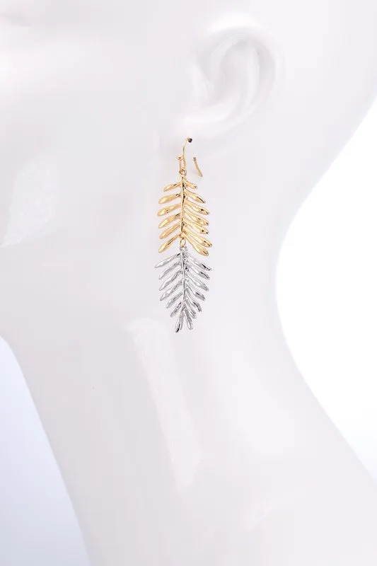 Gold/Silver Metal Leaf Dangle Earrings