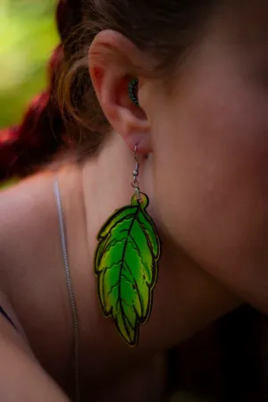 Handcrafted Leather Leaf Earrings - Large Green Leaf Design - Nature-Inspired Artisan Jewelry