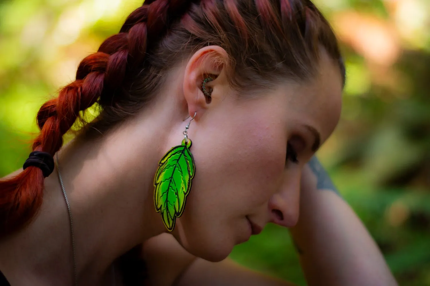 Handcrafted Leather Leaf Earrings - Large Green Leaf Design - Nature-Inspired Artisan Jewelry
