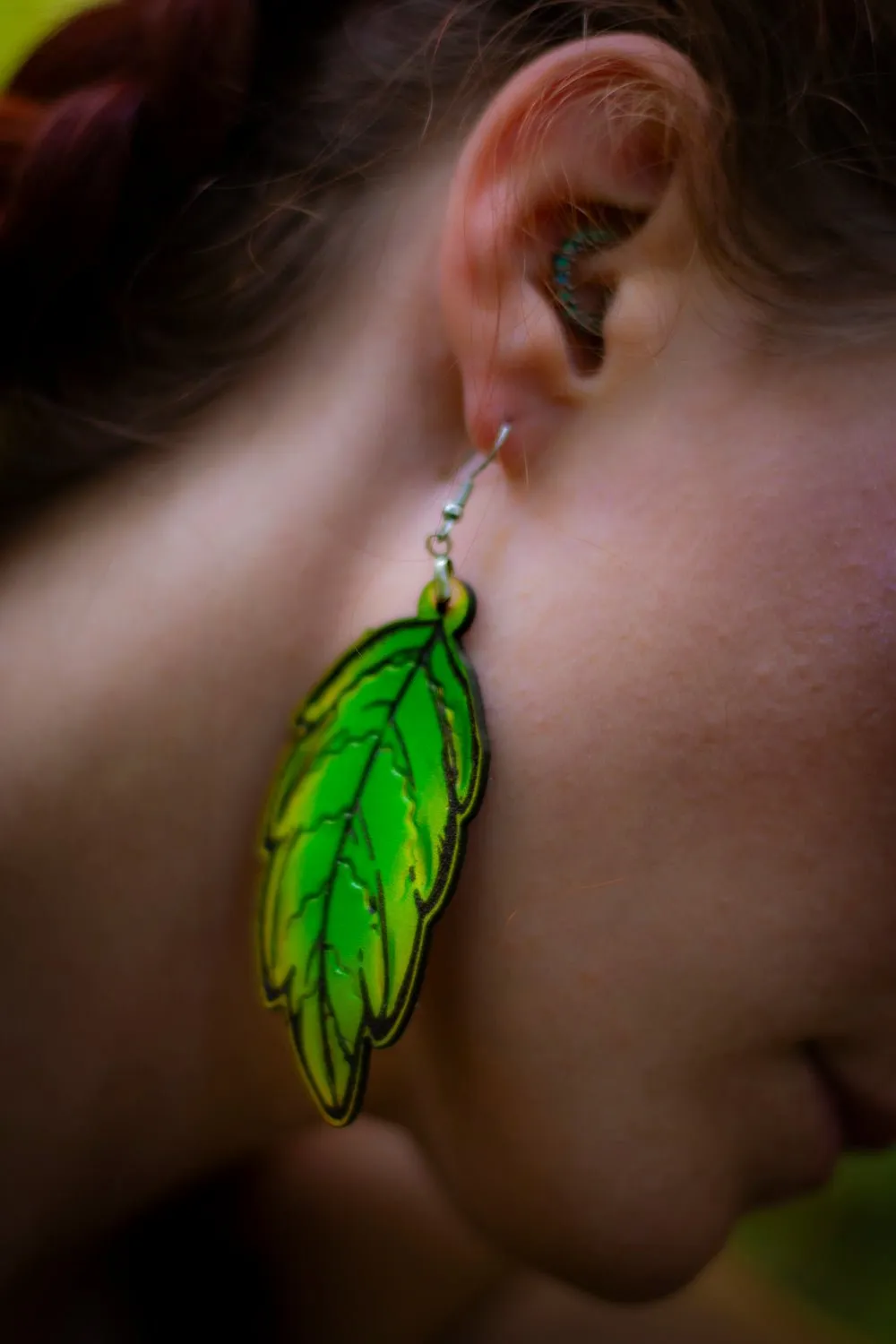 Handcrafted Leather Leaf Earrings - Large Green Leaf Design - Nature-Inspired Artisan Jewelry