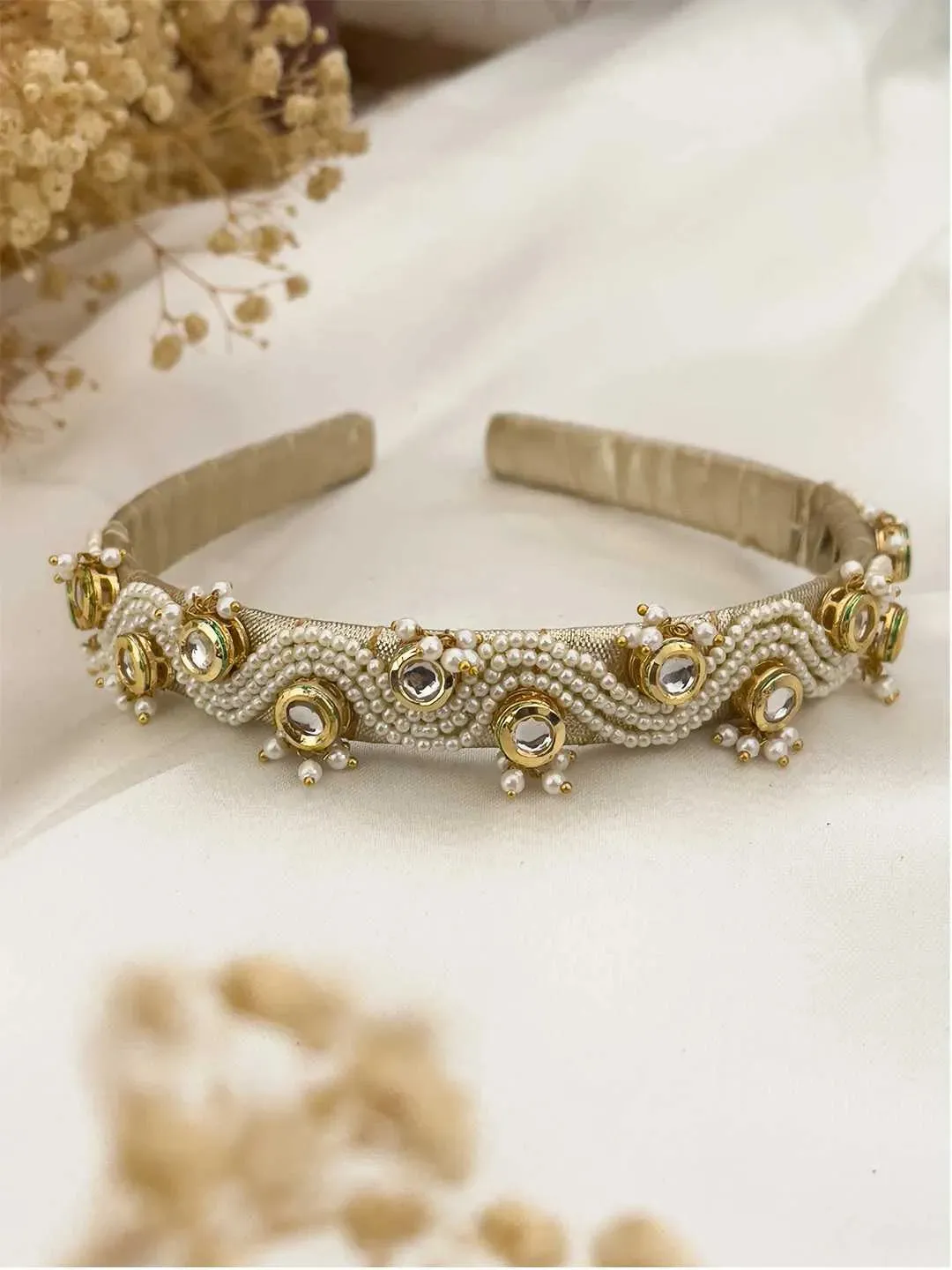 Handmade Pearl And Kundan Studded Ethnic Hairband