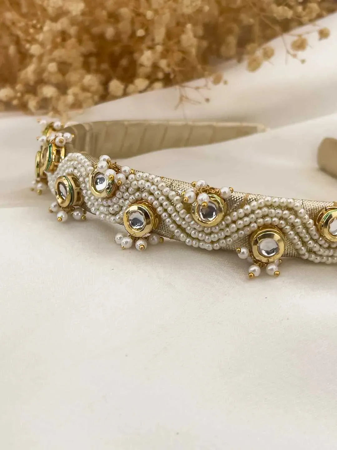 Handmade Pearl And Kundan Studded Ethnic Hairband