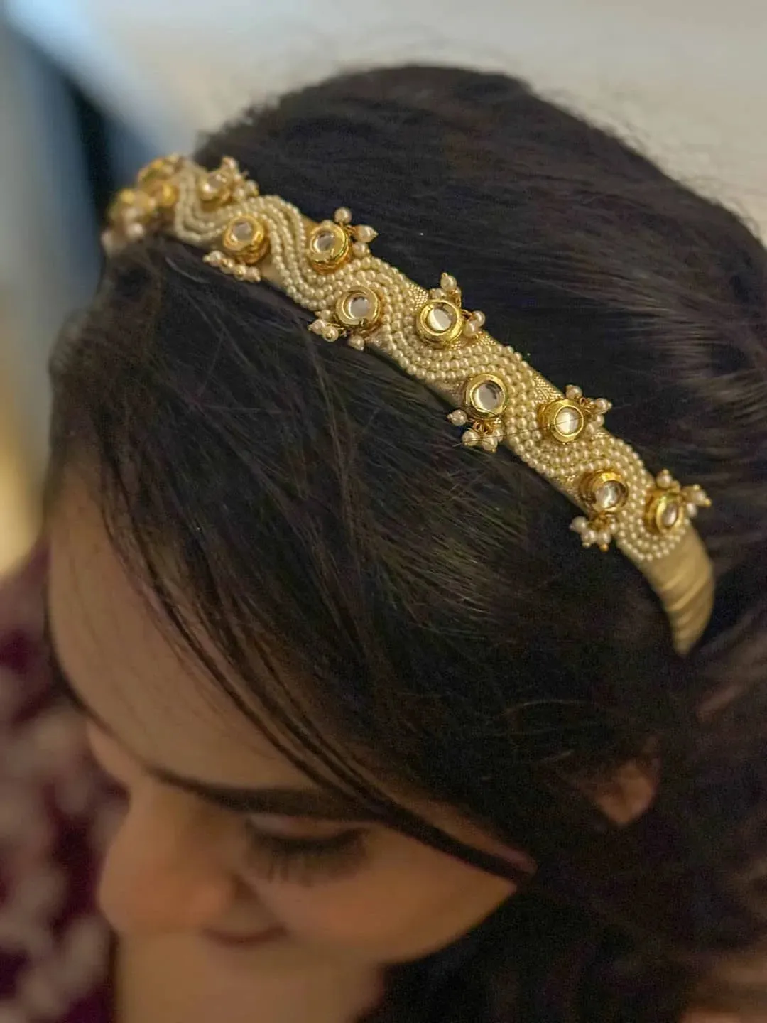 Handmade Pearl And Kundan Studded Ethnic Hairband