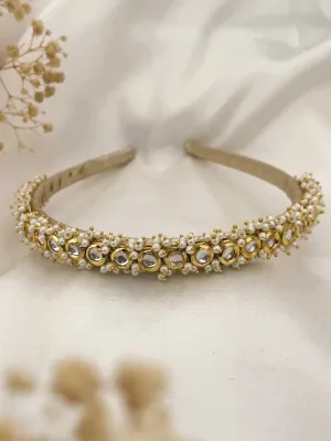 Handmade Round Kundan And Pearl Studded Hairband