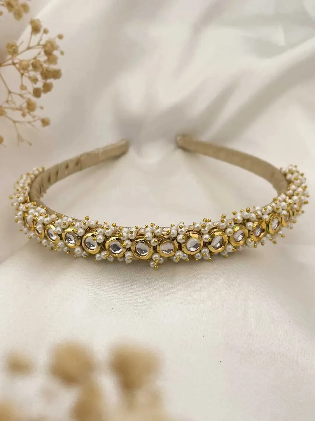 Handmade Round Kundan And Pearl Studded Hairband