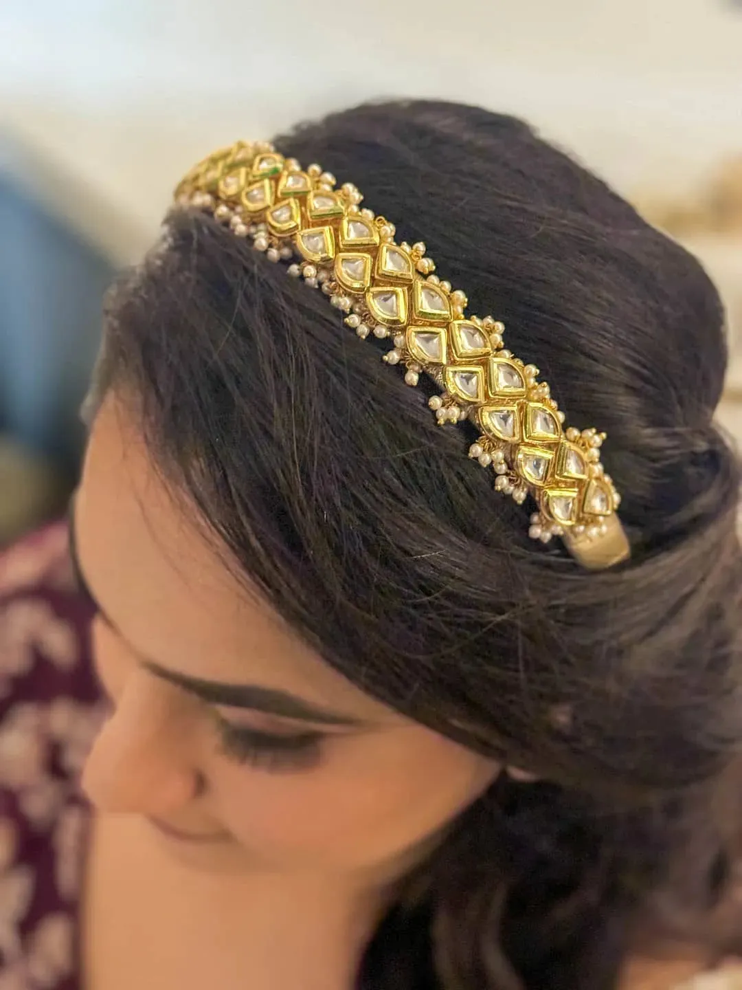 Handmade Triangle Kundan Studded Hairband