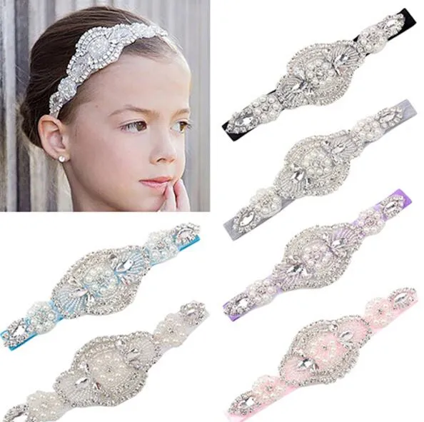 Headband Faux Pearls-Rhinestone Hairbands for Flower Girl at Wedding-Bridal Headwear