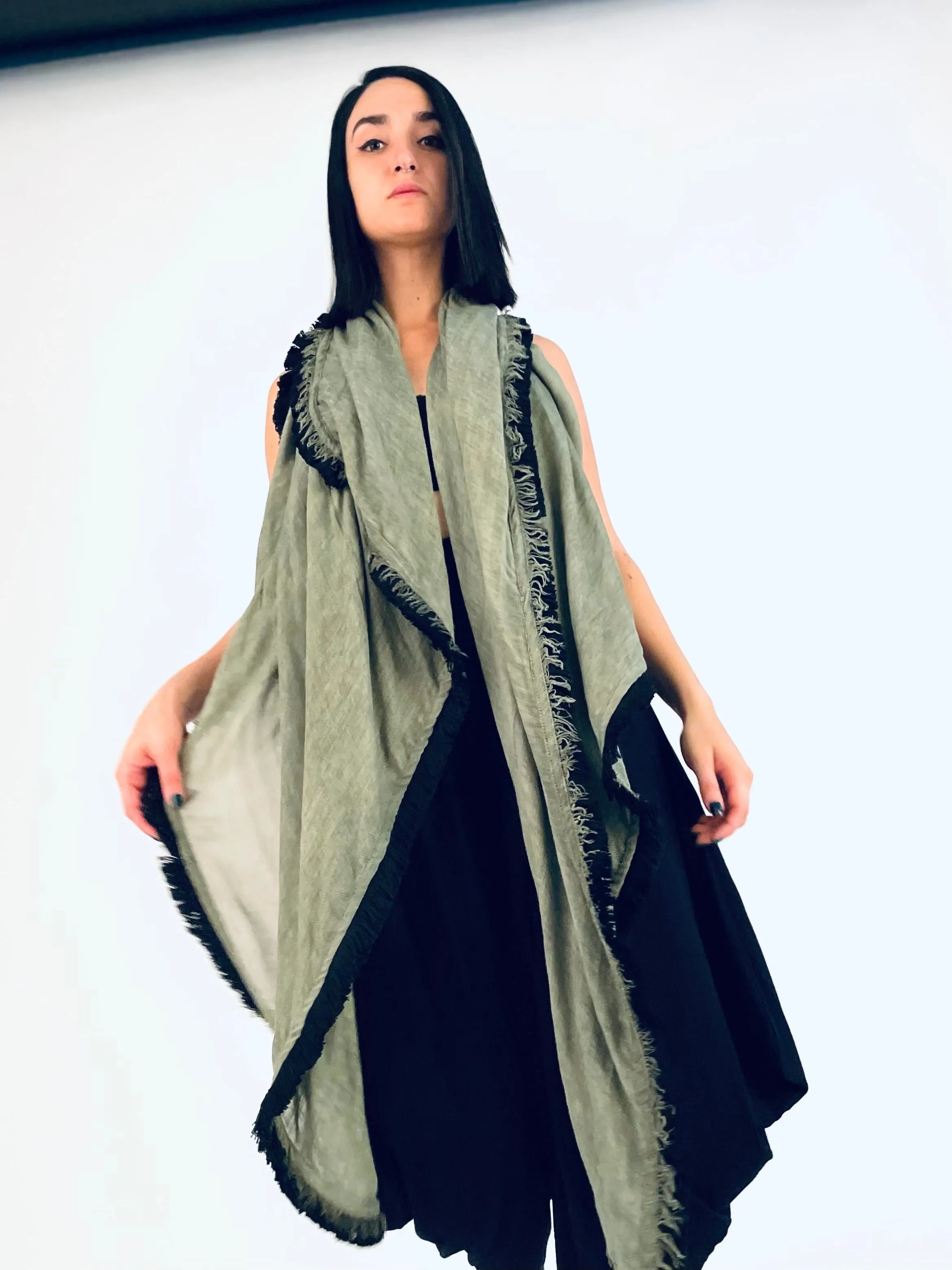 Huge Fringed Scarf - Green