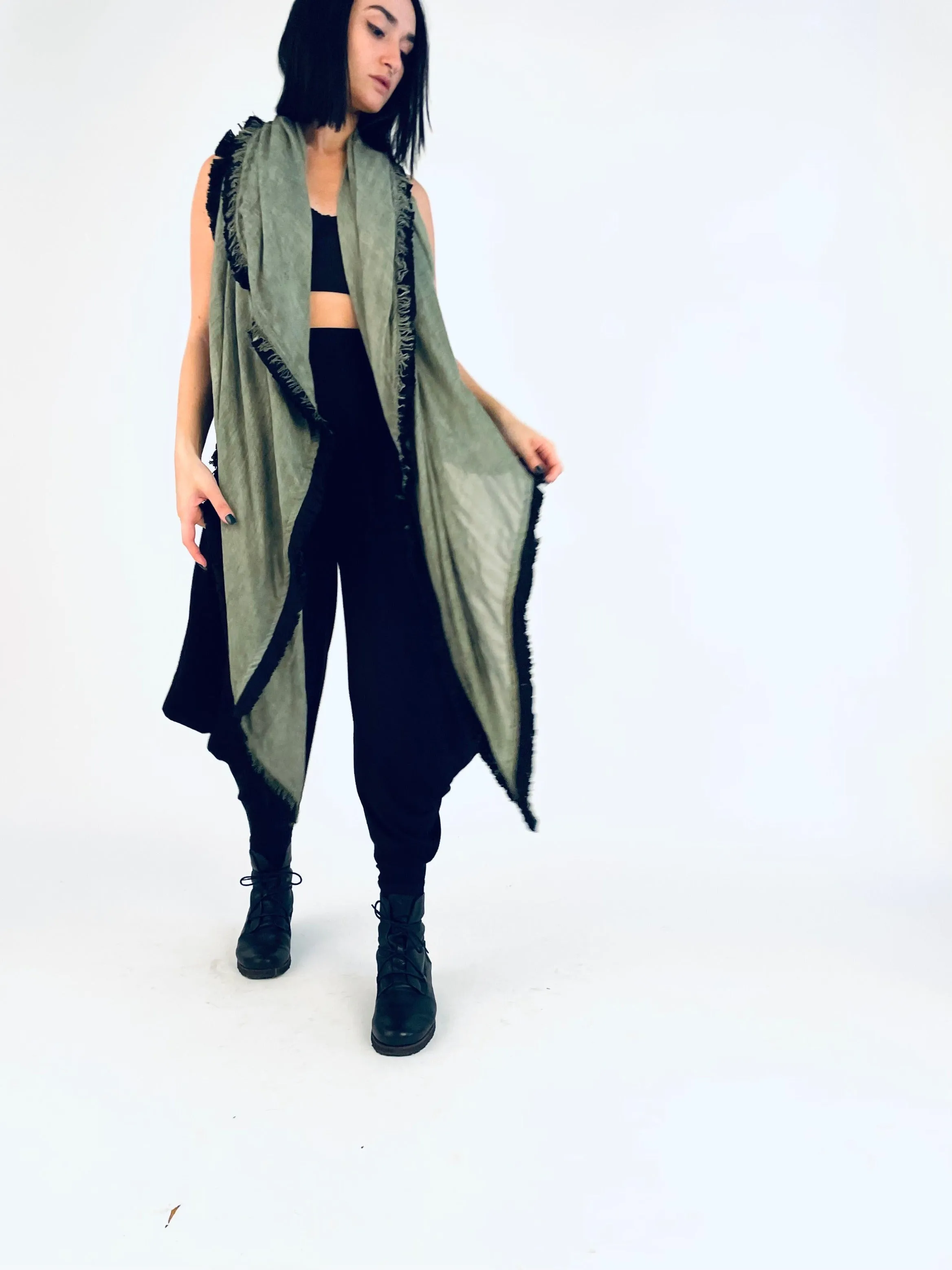 Huge Fringed Scarf - Green