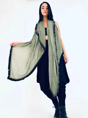 Huge Fringed Scarf - Green