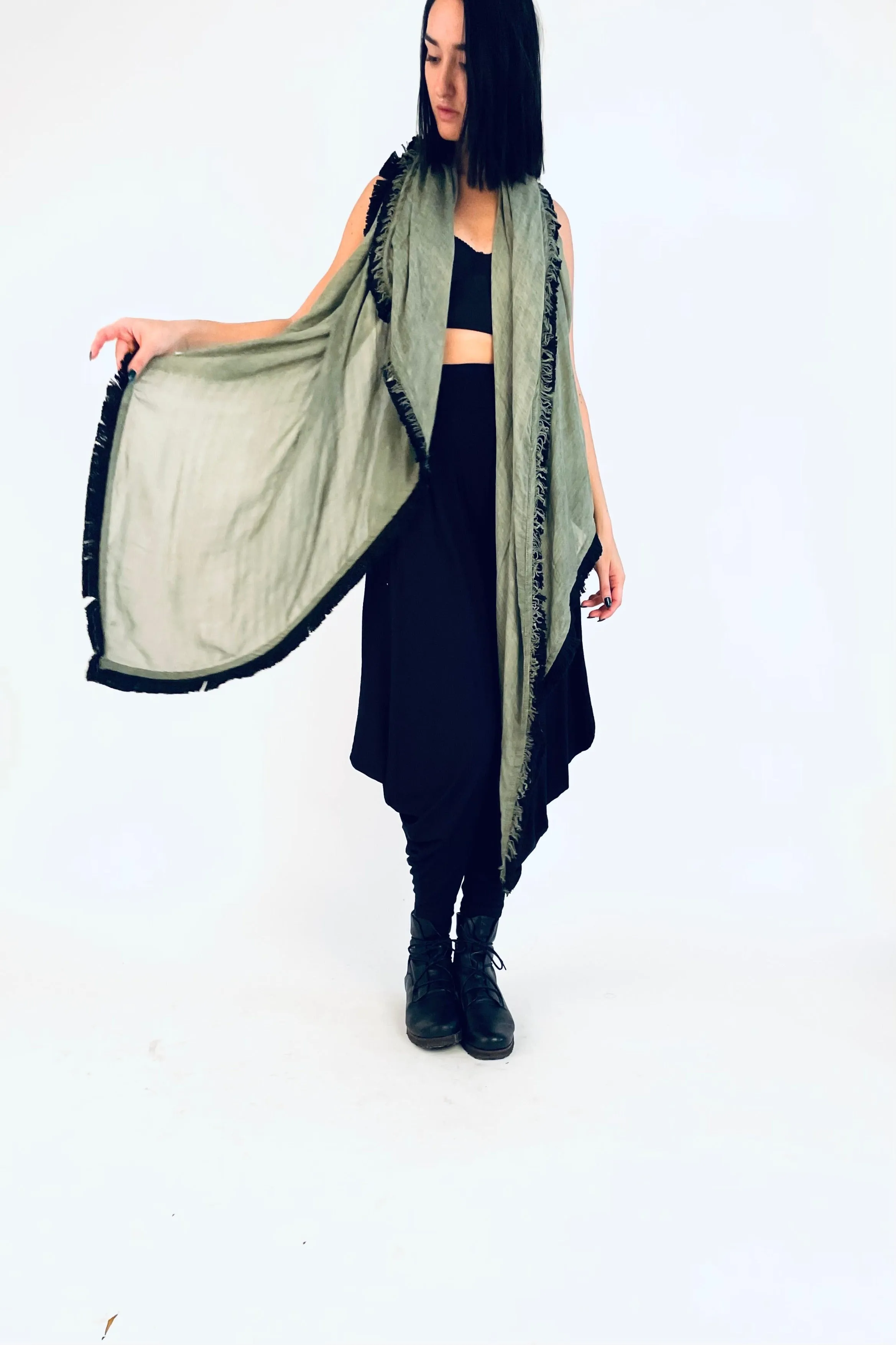 Huge Fringed Scarf - Green