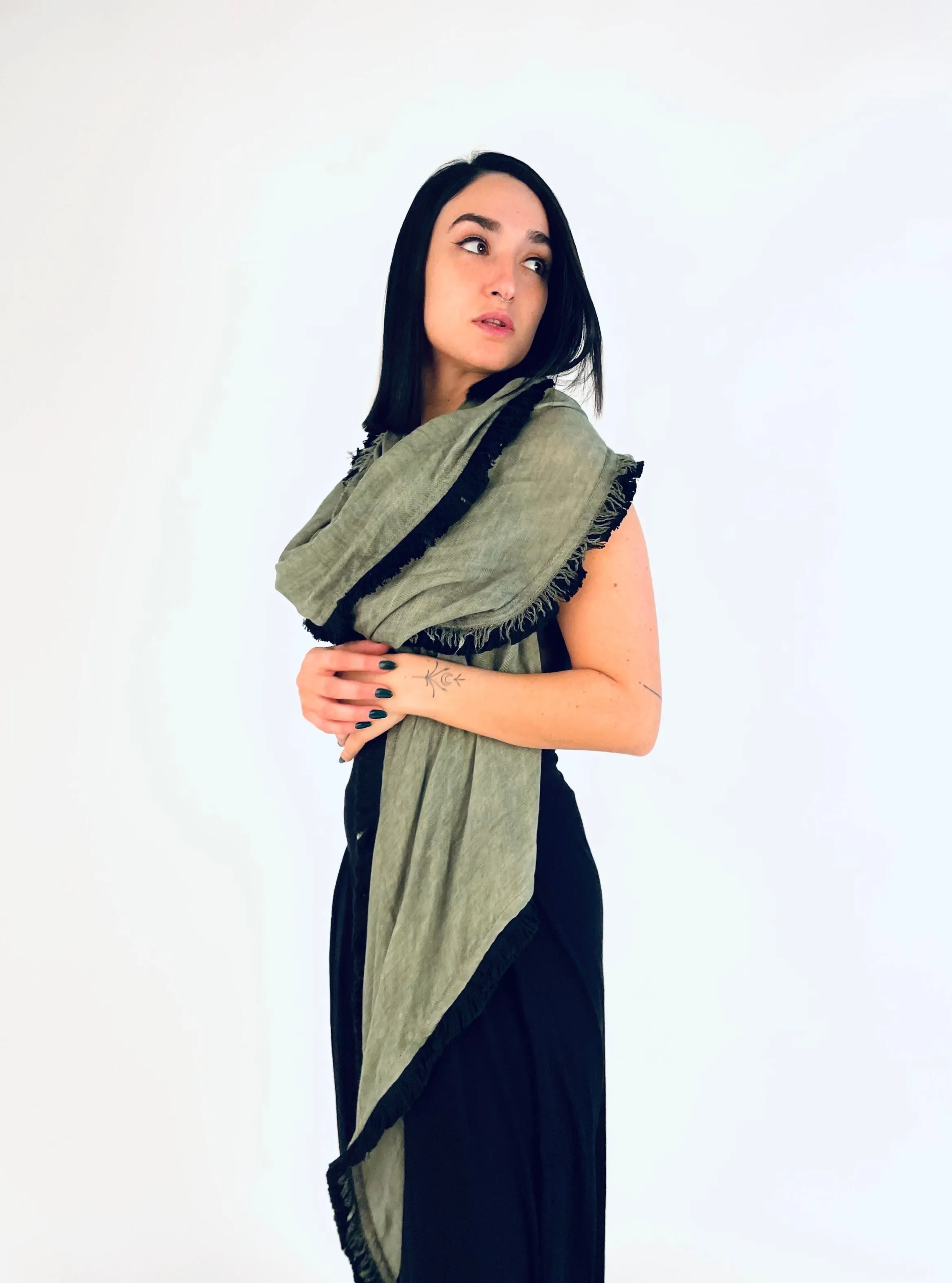 Huge Fringed Scarf - Green