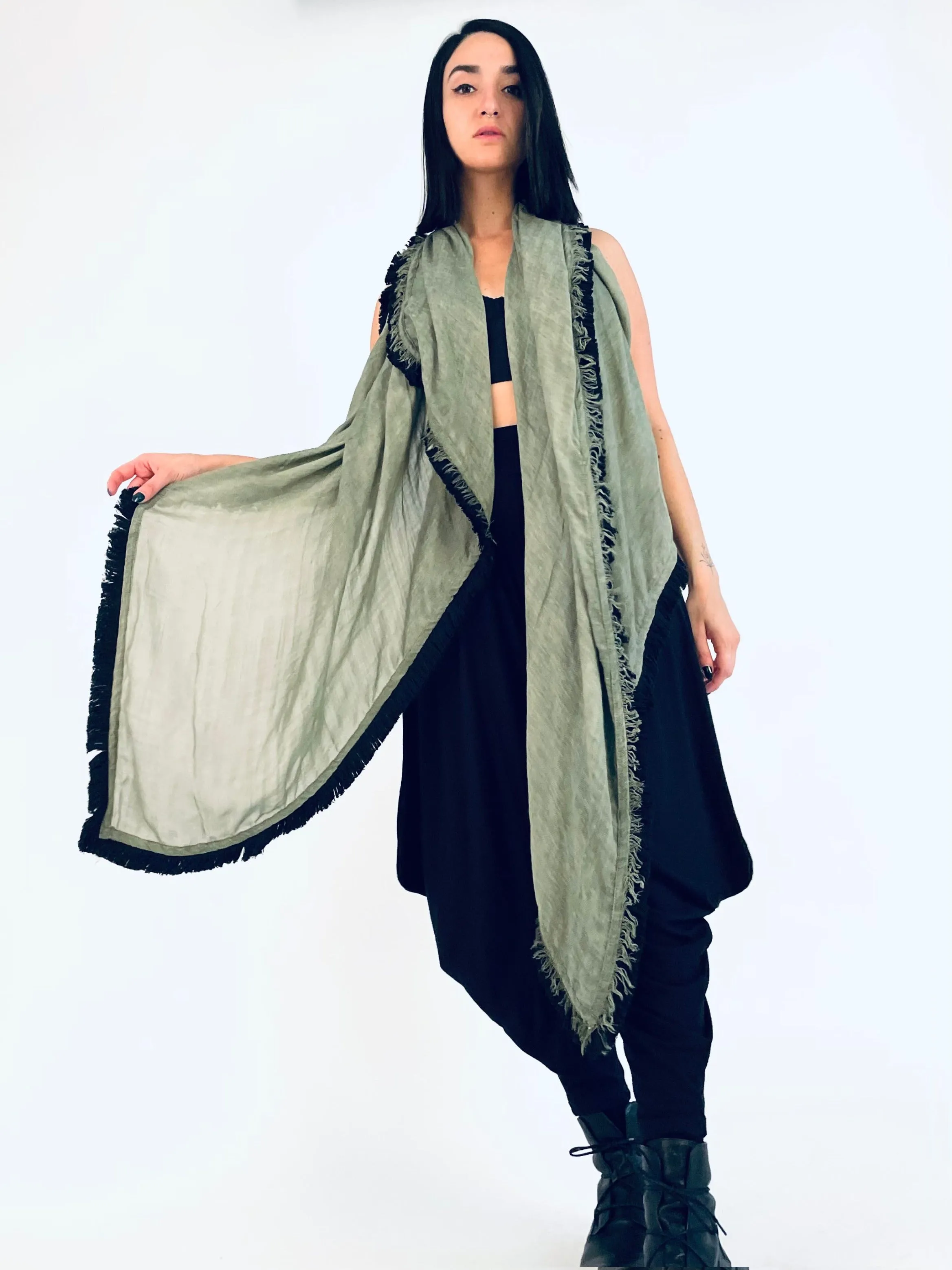 Huge Fringed Scarf - Green