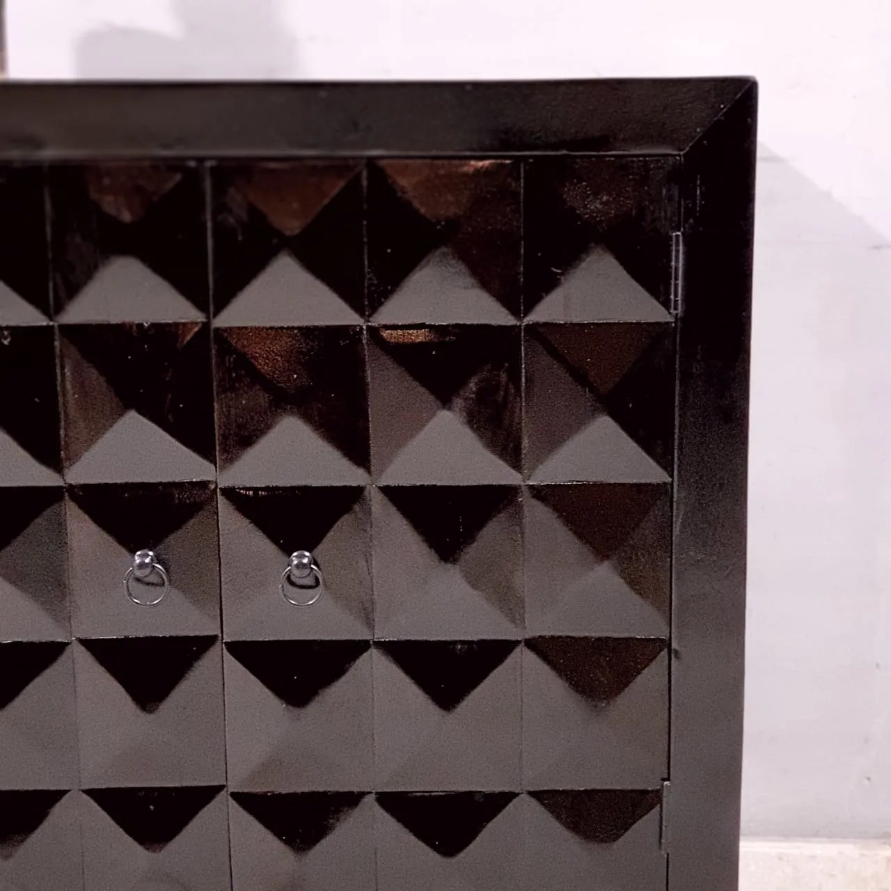 Indian Furniture Handmade Solid Wood Cabinet 2 Door Carved Black 90x40x90Cm