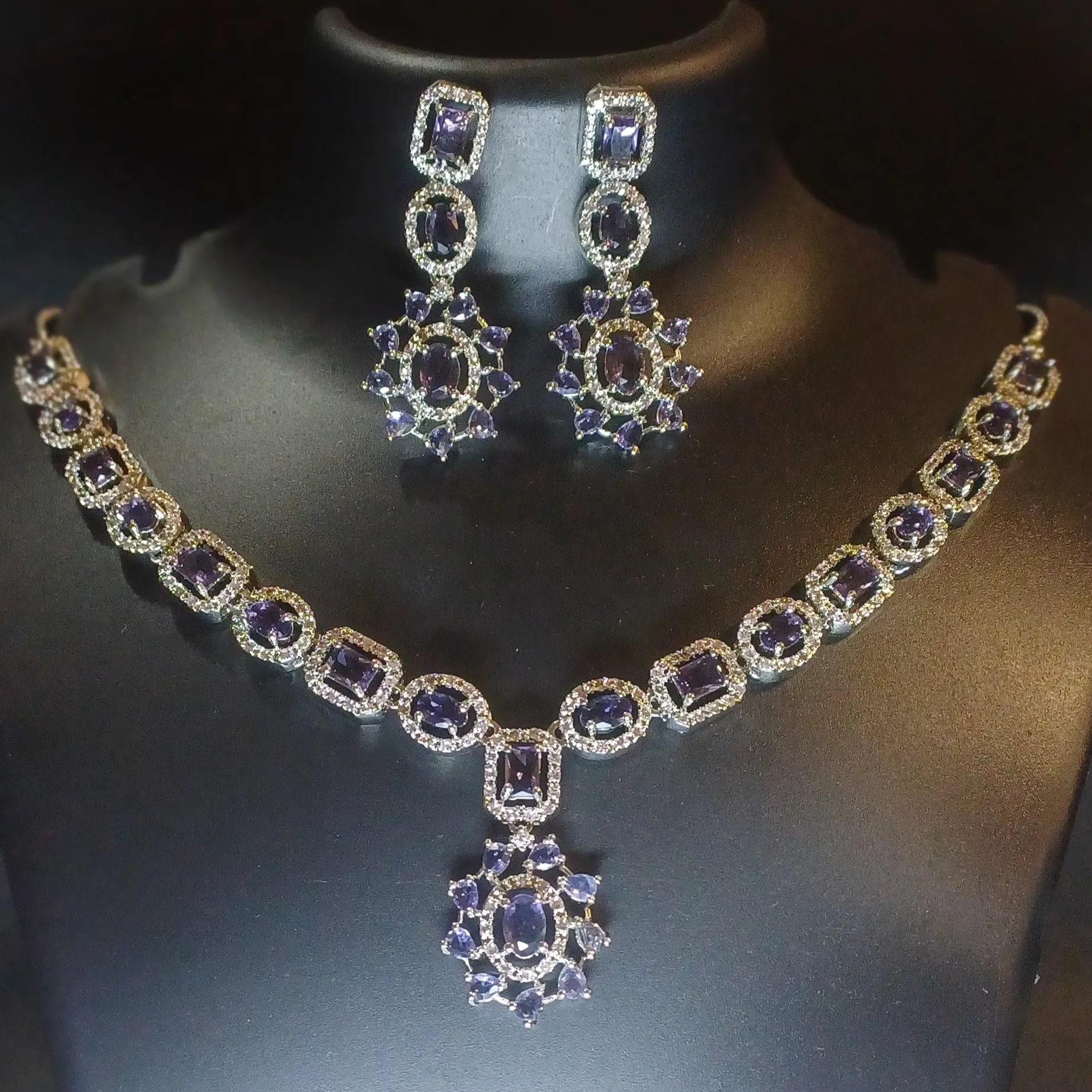 Iris stoned diamond necklace with designer earrings and mang tika