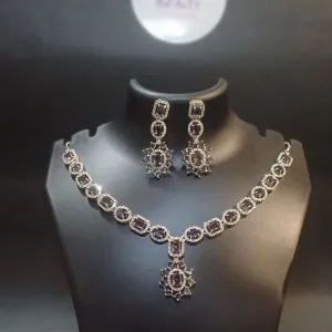 Iris stoned diamond necklace with designer earrings and mang tika