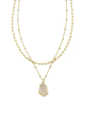 Kendra Scott: Alexandria Gold Multi Strand Necklace - Iridescent Drusy