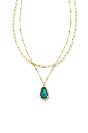 Kendra Scott: Alexandria Gold Multi Strand Necklace - Teal Green Illusion