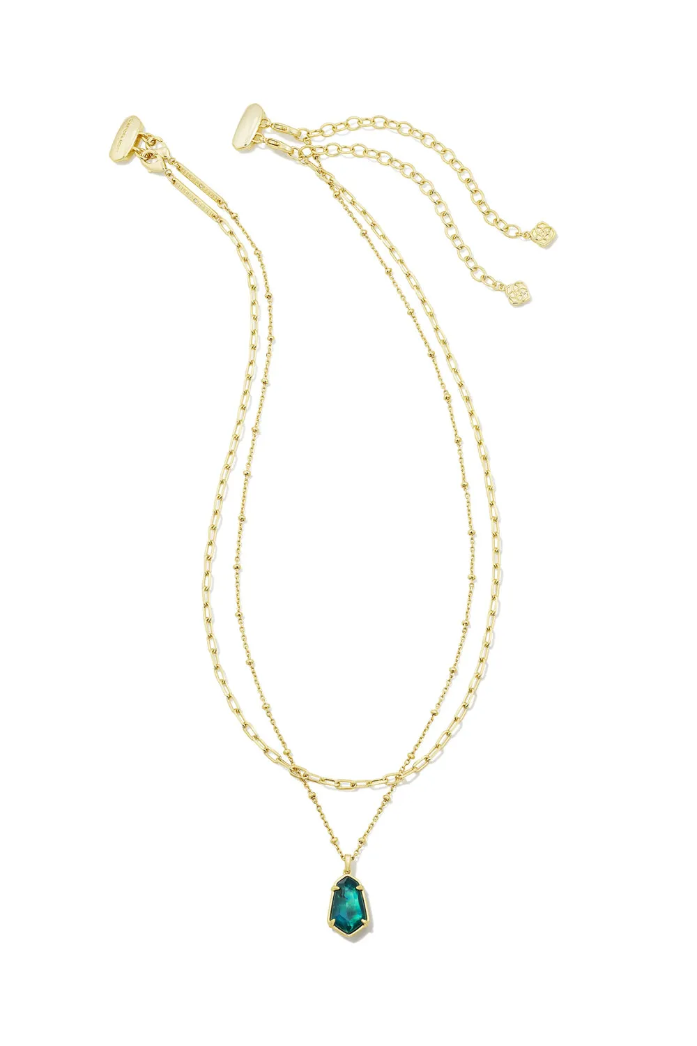 Kendra Scott: Alexandria Gold Multi Strand Necklace - Teal Green Illusion