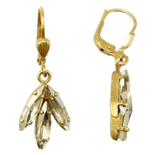 La Vie Parisienne Gold Leaf Triple Crystal Swarovski Earrings 4905G Catherine Popesco