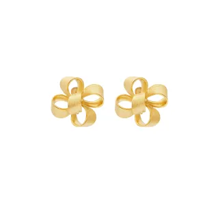 Large Satin Gold Bow Clip Earring